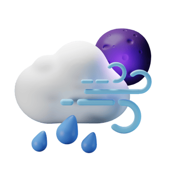 3d icon night full moon heavy rain windy weather forecast illustration concept icon render png