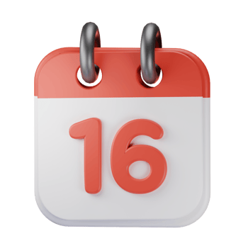3d icon date 16 red calendar illustration concept icon render png
