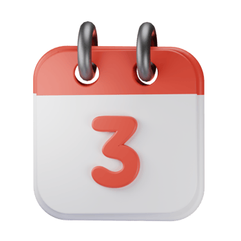 3d icon date 3 red calendar illustration concept icon render png
