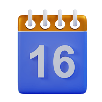 3d icon date 16 calendar illustration concept icon render png