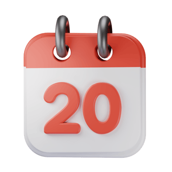 3d icon date 20 red calendar illustration concept icon render png