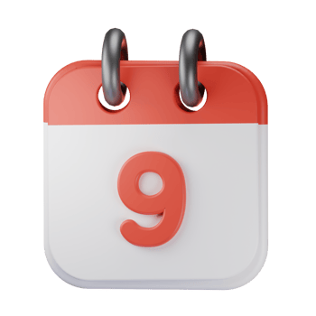 3d icon date 9 red calendar illustration concept icon render png