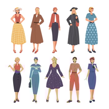 Vintage retro fashion collection with fashionable women in retro style vector