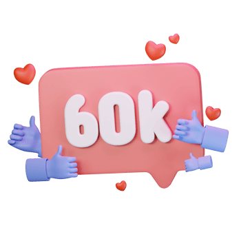 3d icon 60k like follow love social media illustration concept icon render png