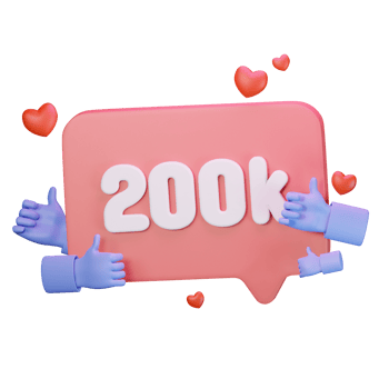 3d icon 200k like follow love social media illustration concept icon render png