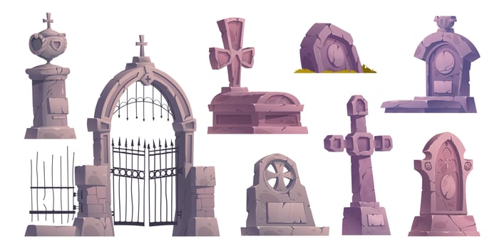 Cartoon set of old cemetery design elements vector