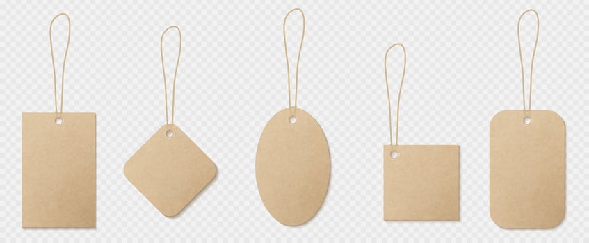 Kraft price tag label, brown cardboard with cord vector