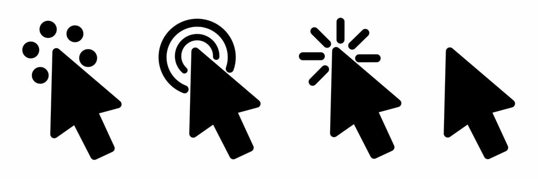 Computer cursor icon black white illustration collection. vector