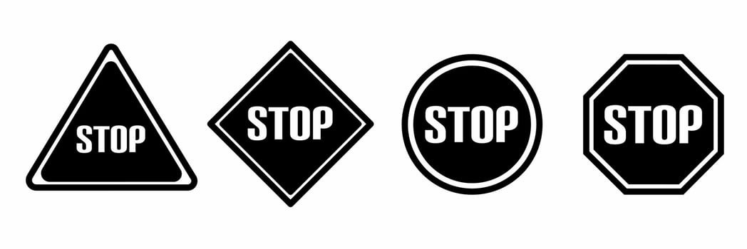 Stop sign icon black white illustration collection. vector
