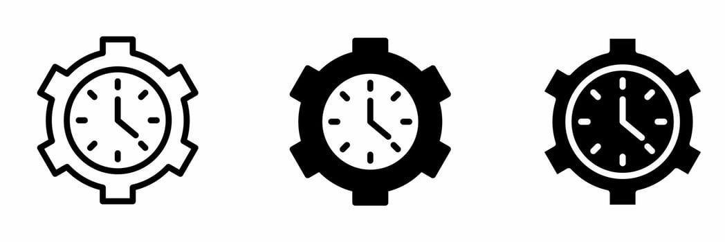 Clock with gears icon black white illustration collection. vector