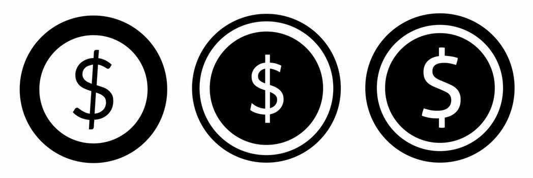 Coin icon set. Coins black and white illustration. Stock vector. vector