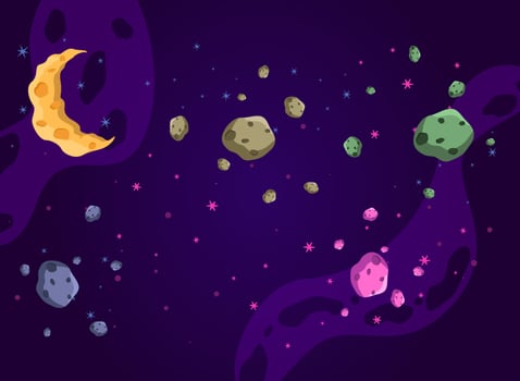 Colorful rocks and moon on space background vector