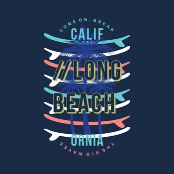long beach theme graphics design, surfing typography, t shirt vectors, summer adventure vector