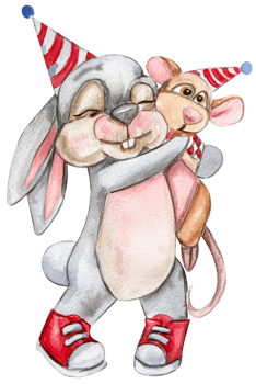 Rabbit in birthday cap. png