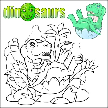 cute newborn dinosaur tyrannosaurus, coloring book vector