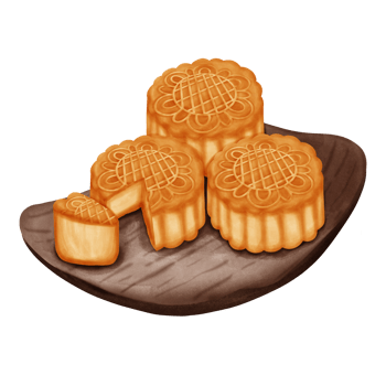 Mid autumn elements. Rabbit and moon cake. Watercolor painting. png