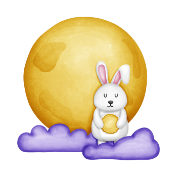 Mid autumn elements. Rabbit and moon cake. Watercolor painting. png
