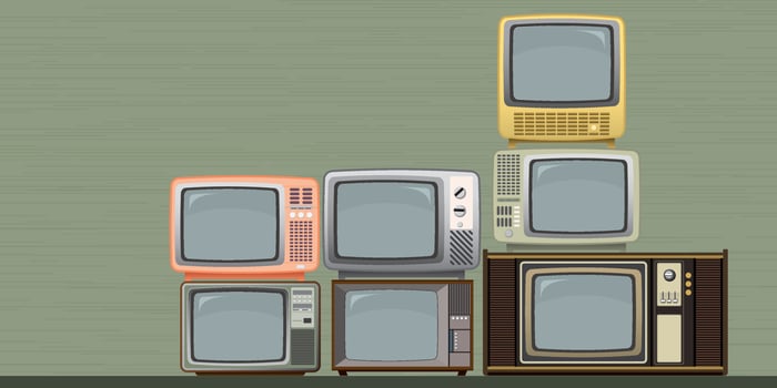 Various colorful retro and vintage televisions isolated vector illustration.