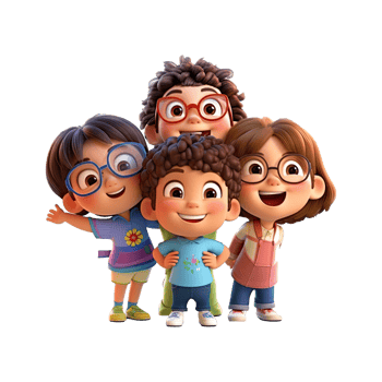3D cartoon group of little children on transparent background. png