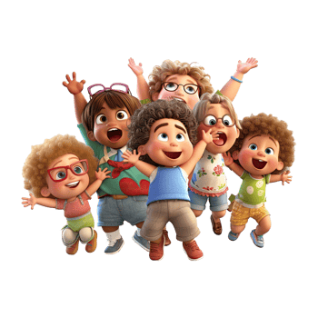 3D cartoon group of little children on transparent background. png