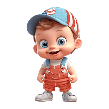 3D cartoon happy baby kids on transparent background. png