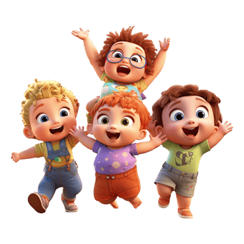 3D cartoon group of little children on transparent background. png