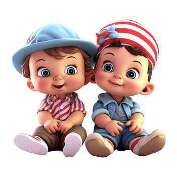 3D cartoon happy baby kids on transparent background. png