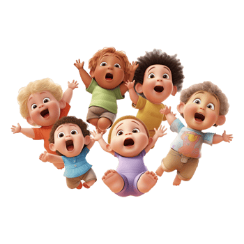 3D cartoon group of little children on transparent background. png