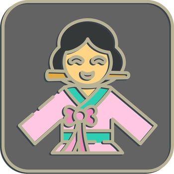 Icon south korean woman. South Korea elements. Icons in embossed style. Good for prints, posters, logo, advertisement, infographics, etc. vector