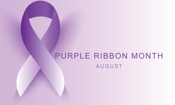 August is purple ribbon month. background, banner, card, poster, template. Vector illustration.