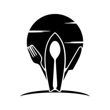 Sun Spoon Fork knife and Surf Board for Beach Restaurant logo design vector