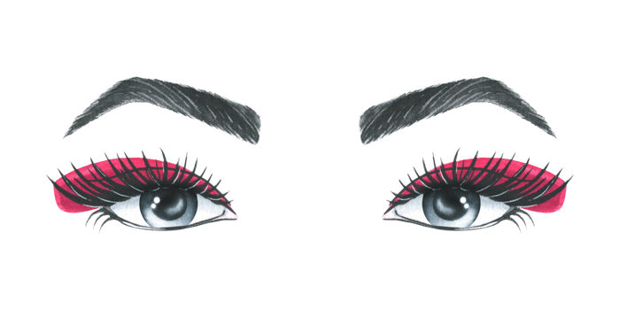 Women's eyes with eyebrows, with pink makeup. Watercolor illustration, hand drawn. Isolated composition png
