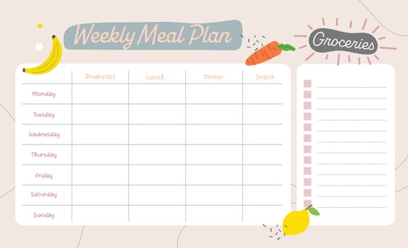 flat design vector monthly weekly meal budget plan