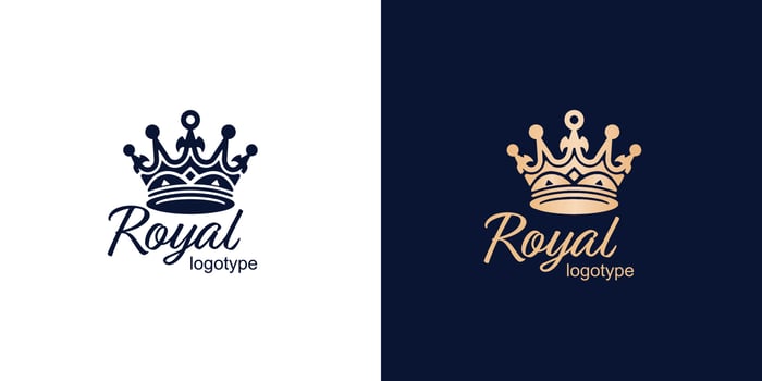 Crown Luxury Concept Logo Design Template on blue and white background. Logotype vector sign