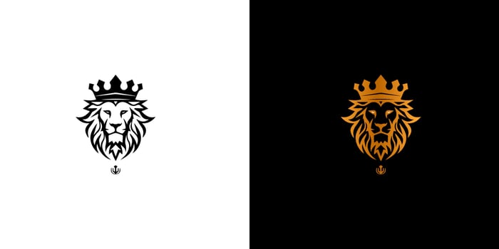Royal king lion crown symbol. Elegant black and gold Leo animal logotype. Premium luxury brand identity icon. Vector illustration design template