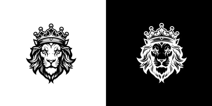 Royal king lion crown symbol. Elegant black Leo animal logotype. Premium luxury brand identity icon. Vector illustration design template.