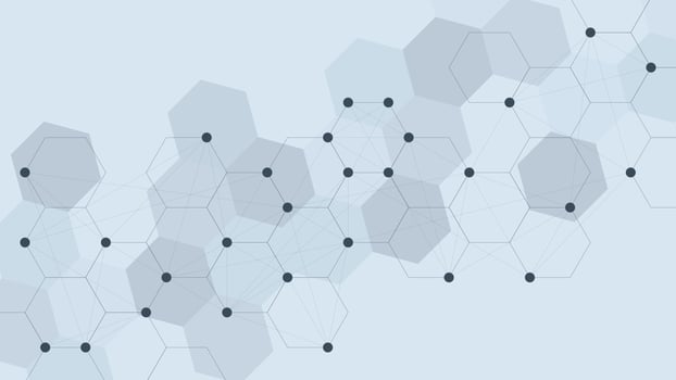 Hexagons shapes molecular structure background. Genetic research, chemical engineering. Medical innovation, chemistry, science and technology background. Vector illustration.