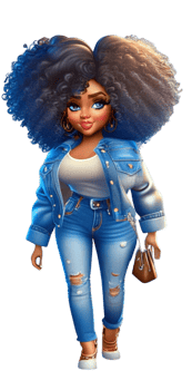 Woman in Blue Jeans Afro AI Generated Custom Colored png