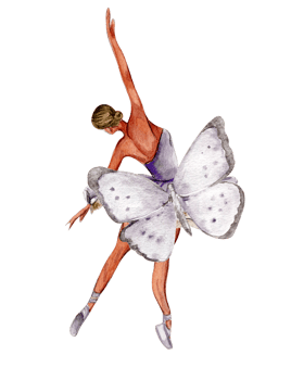 Watercolor dancing ballerina with butterfly and magnolia. png
