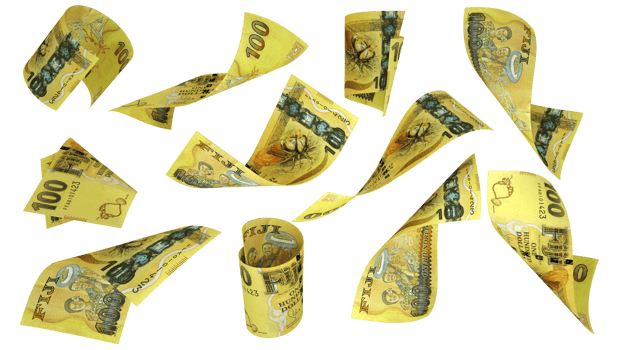 3D rendering of Fijian Dollar notes flying in different angles and orientations isolated on transparent background png