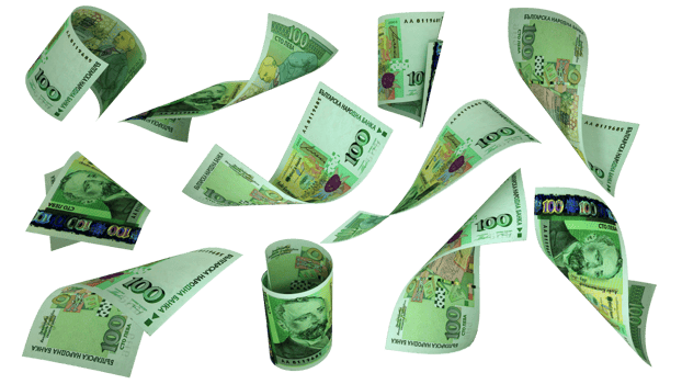 3D rendering of Bulgarian Lev notes flying in different angles and orientations isolated on transparent background png
