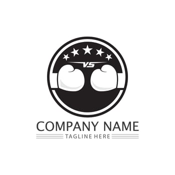 Boxing icon set and boxer design illustration symbol of fighter vector