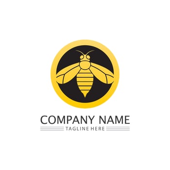 Honey and bee icon logo vector animal design and illustration