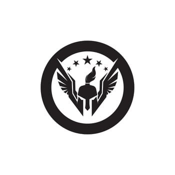 Spartan Helmet logo and gladiator, power, vintage, sword, safety, legendary logo and vector of soldier classic