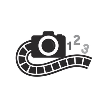 photography camera logo icon vector design template isolated on black background
