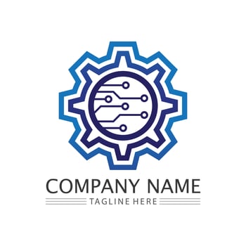 vector logo technology Digital tech vector business logo template concept illustration. Gear electronic factory sign. Cog wheel technology symbol SEO emblem Design element