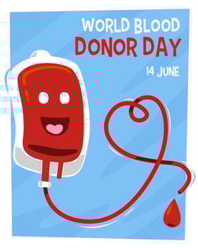 design for world blood donor day with cute cartoon blood bag vector