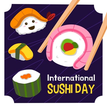 design for international sushi day with cute cartoon sushi illustration vector