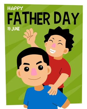 design for father day post with cute cartoon father and son illustration vector