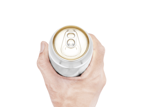 Top view hand hold mockup shiny aluminum can png